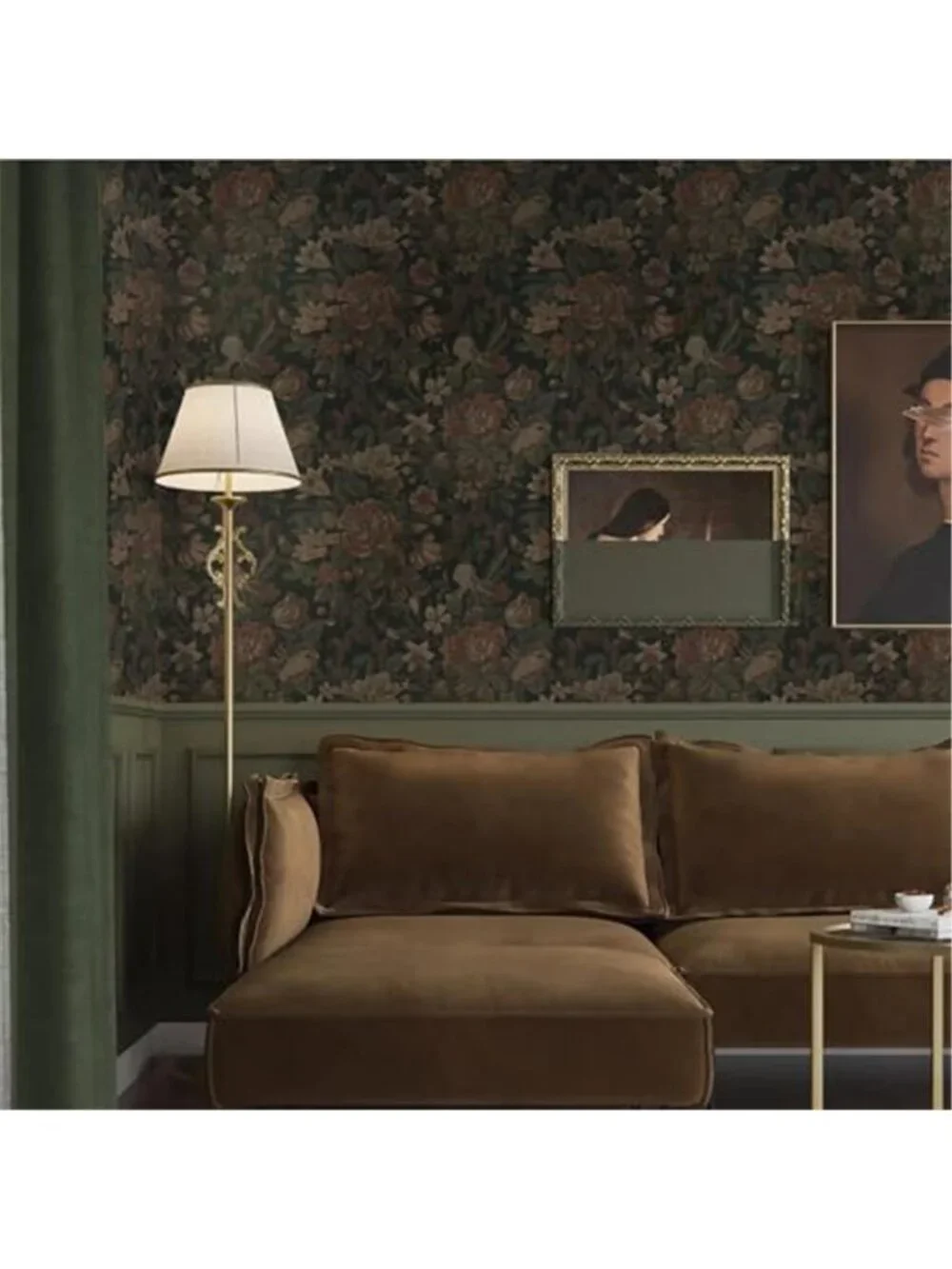 Vintage Peel and Stick Wallpaper Dark Green Floral Wall Paper 16.1